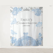 Quinceanera Achtergrond Stoffig Blauw Jurk Vlinder Wandkleed (Voorkant)