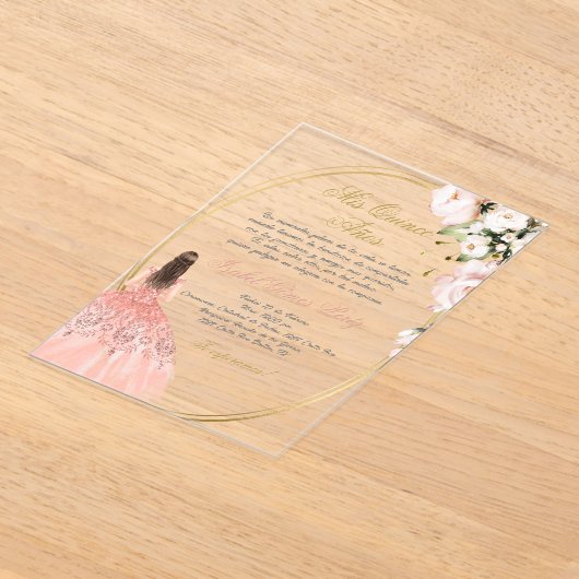 Quinceanera acryl uitnodiging in het Spaans (Laagn)
