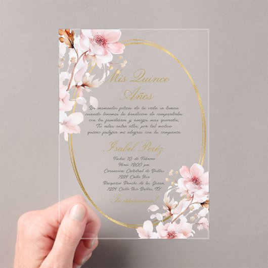 Quinceanera acryl uitnodiging in het Spaans (Insitu (Draagbaar))