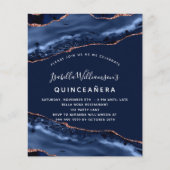Quinceanera agate blue roos gold budget uitnodigin flyer (Voorkant)