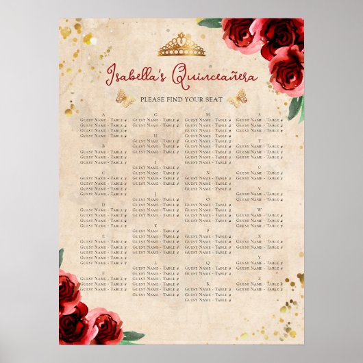  quinceañera - alfabetische zeegrafiek poster (Voorkant)