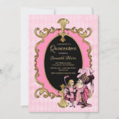 Quinceanera Alice in Wonderland Roze Goud Feest Kaart (Voorkant)