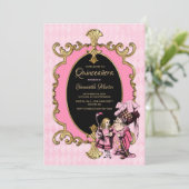 Quinceanera Alice in Wonderland Roze Goud Feest Kaart (Staand voorkant)