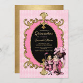 Quinceanera Alice in Wonderland Roze Goud Feest Kaart (Voorkant / Achterkant)