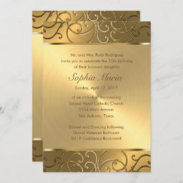 Quinceanera All Gold Filigree Swirl Border Kaart