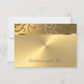 Quinceanera All Gold Filigree Swirl Border RSVP Kaartje (Voorkant)