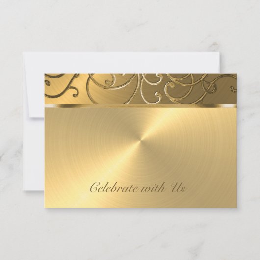 Quinceanera All Gold Filigree Swirl Border RSVP Kaartje (Voorkant)