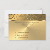 Quinceanera All Gold Filigree Swirl Border RSVP Kaartje (Achterkant)