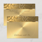 Quinceanera All Gold Filigree Swirl Border RSVP Kaartje (Voorkant / Achterkant)