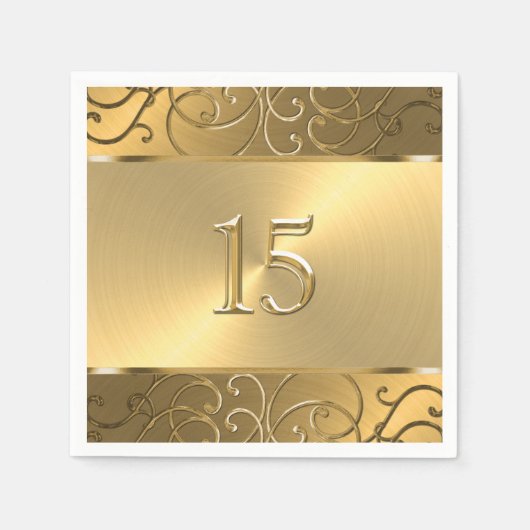 Quinceanera All Gold Filigree Swirl Border Servet (Voorkant)