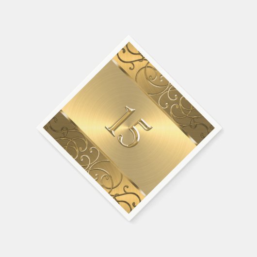 Quinceanera All Gold Filigree Swirl Border Servet (Hoek)