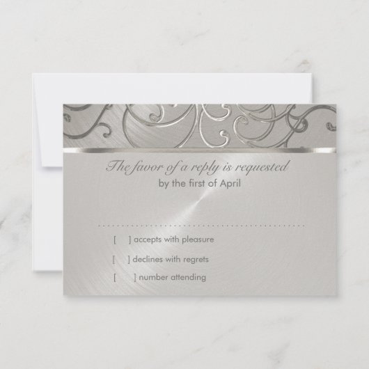 Quinceanera All Silver Filigree Swirls Kaart (Achterkant)