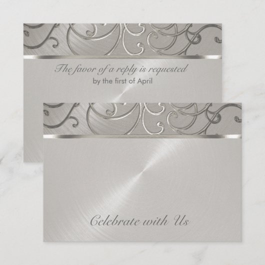 Quinceanera All Silver Filigree Swirls Kaart (Voorkant / Achterkant)