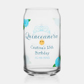 Quinceanera anos 15e verjaardag blauw roos kroonku blikvorm glas (Voorkant)