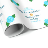 Quinceanera anos 15e verjaardag blauw roos kroonku cadeaupapier (Rol Hoek)