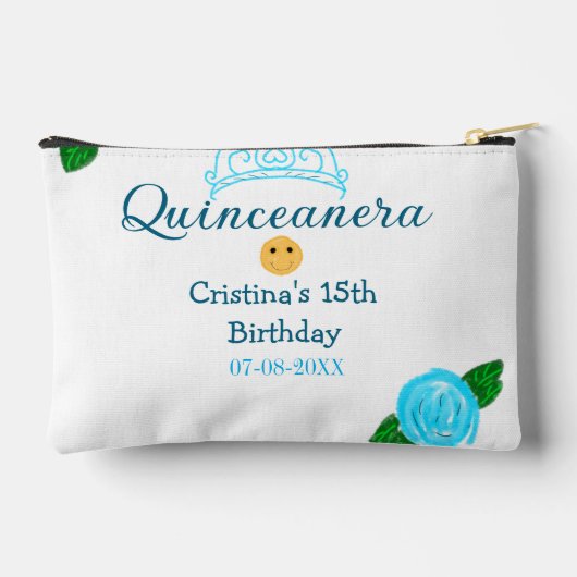 Quinceanera anos 15e verjaardag blauw roos kroonku etui (Achterkant)