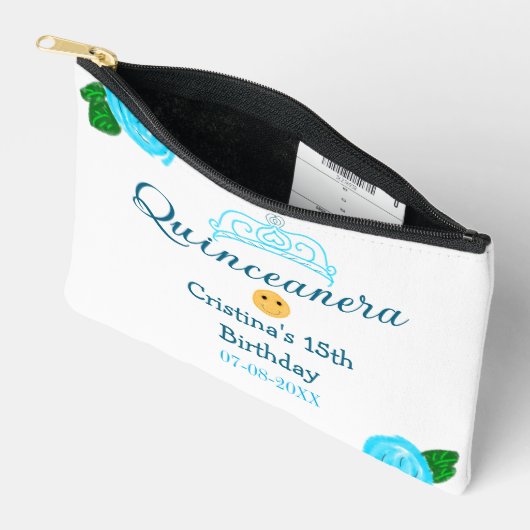 Quinceanera anos 15e verjaardag blauw roos kroonku etui (Open)