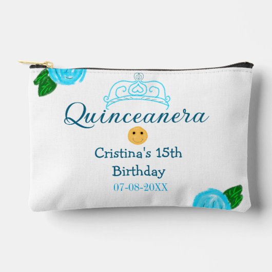 Quinceanera anos 15e verjaardag blauw roos kroonku etui (Voorkant)