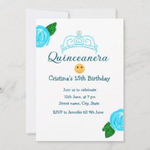 Quinceanera anos 15e verjaardag blauw roos kroonku kaart