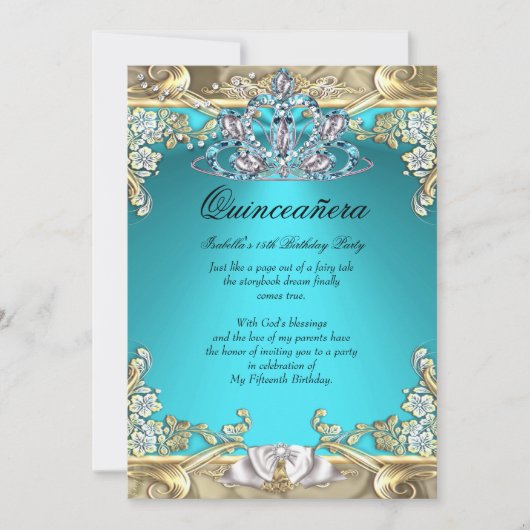 Quinceanera Aqua Blauwgroen goud 15e verjaardag Kaart (Voorkant)