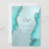 Quinceanera, Aqua Blue Agate Faux Silver Confetti Kaart (Voorkant)