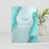 Quinceanera, Aqua Blue Agate Faux Silver Confetti Kaart (Staand voorkant)