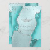 Quinceanera, Aqua Blue Agate Faux Silver Confetti Kaart (Voorkant / Achterkant)
