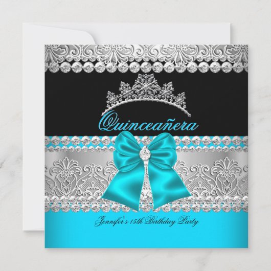 Quinceanera Aqua Blue Diamond Partij Kaart (Voorkant)