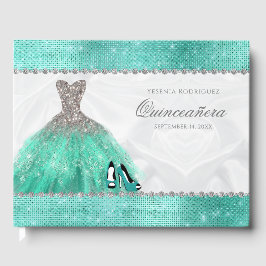 Quinceañera Aqua Diamond Sparkle Glitter Gastenboek