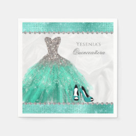 Quinceañera Aqua Diamond Sparkle Glitter Servet