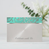 Quinceanera Aqua Green en Silver Filigree Swirls Kaart (Staand voorkant)
