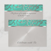 Quinceanera Aqua Green en Silver Filigree Swirls Kaart (Voorkant / Achterkant)