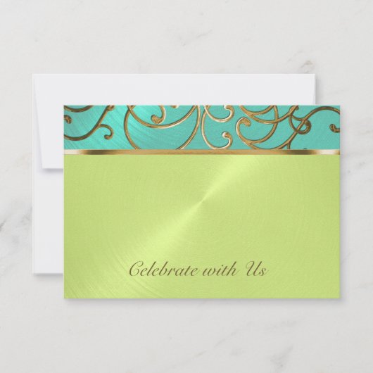 Quinceanera Aqua Lime Green Gold Filigree Swirls Kaart (Voorkant)