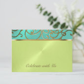 Quinceanera Aqua Lime Green Gold Filigree Swirls Kaart (Staand voorkant)