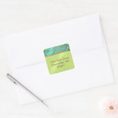 Quinceanera Aqua Lime Green Gold Filigree Swirls Vierkante Sticker (Envelop)