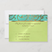 Quinceanera Aqua Lime Groen Gouden Filigraan Krull Kaart (Achterkant)