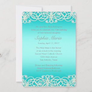 Quinceanera Aqua Turquoise Sparkle and Lace Kaart