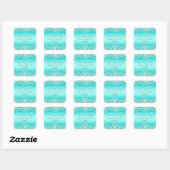 Quinceanera Aqua Turquoise Sparkle and Lace Vierkante Sticker (Vel)
