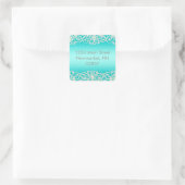 Quinceanera Aqua Turquoise Sparkle and Lace Vierkante Sticker (Tas)