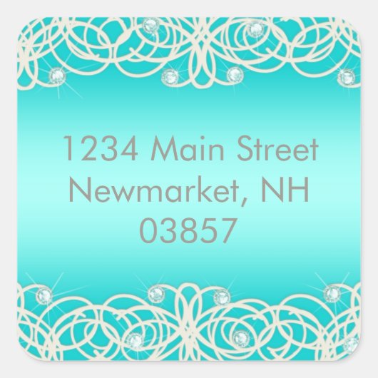Quinceanera Aqua Turquoise Sparkle and Lace Vierkante Sticker (Voorkant)
