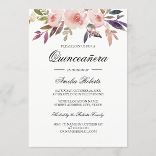 Quinceanera Aquarel Bloem Roze Marine Paars Kaart