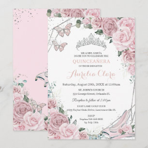 Quinceañera Asinderella Prinses Stof Roze Bloem Kaart