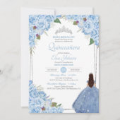 Quinceanera Assepoester Prinses Blauw Roos Kaart (Voorkant)