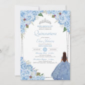 Quinceanera Assepoester Prinses Blauw Roos Kaart (Voorkant)