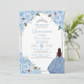 Quinceanera Assepoester Prinses Blauw Roos Kaart (Staand voorkant)