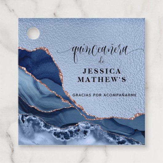 Quinceañera Azul con Agate y Papel Aluminio Azul Bedankjes Labels (Voorkant)