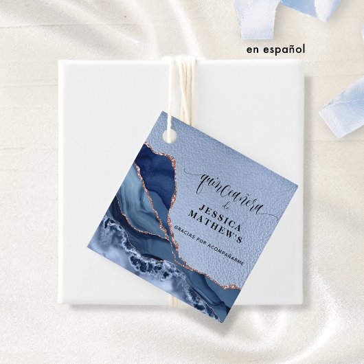 Quinceañera Azul con Agate y Papel Aluminio Azul Bedankjes Labels