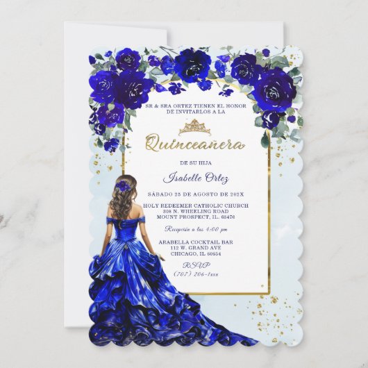 Quinceañera Azul Real y Oro Kaart (Voorkant)