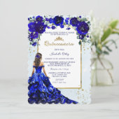 Quinceañera Azul Real y Oro Kaart (Staand voorkant)