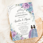 Quinceañera Baby Blau Paars Lilac Bloem Twins Kaart